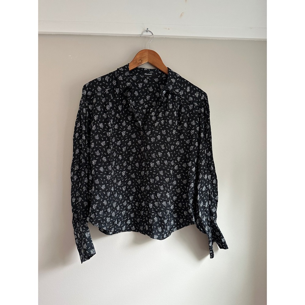 Madewell Button Down Shirt Womens S Black Floral EUC Textured Long Sleeve NT227 - Picture 3 of 10